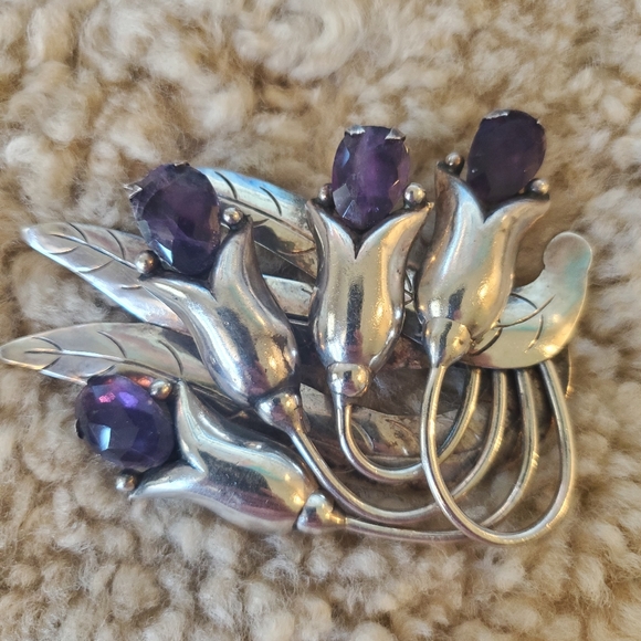 Rare Collectors Valentin Vidaurreta Early Taxco Amethyst Flower Brooch - Picture 5 of 11